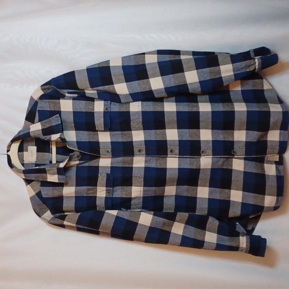 Jachs Men Blue & White Plaid Button Front Shirt. Size XXL.